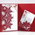 Red laser cut Christmas snowflake invitation set with insert and RSVP card - Pearlescent Red