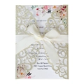 European laser-cut wedding invitation with gold glitter cover and elegant white ribbon bow - Cyan Gold
