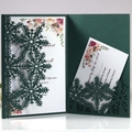 Dark green laser-cut snowflake wedding invitation suite with white floral inner cards - Ink Green