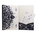 Dark blue laser cut wedding invitation with glitter mandala cover and floral card inserts - Glitter Dark Blue