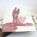 3D laser cut wedding invitation card with rose gold glitter silhouette and lace details - Glitter Pink