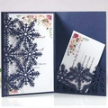 Laser cut dark blue snowflake wedding invitation set with floral inner card - Deep Blue