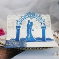 Blue glitter 3D pop-up wedding invitation card with laser cut couple design - Sapphire Blue