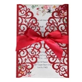 Elegant red glitter laser-cut wedding invitation with silk bow and floral insert card - Red