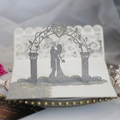 Elegant 250g glitter silver laser cut wedding invitation with kissing couple silhouette - Silver