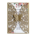 Partecipazione matrimonio dorata intagliata a laser con farfalle e inserto floreale - Beige Oro