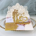 Elegant gold glitter laser-cut wedding invitation featuring a romantic silhouette and floral card - Glitter Golden Yellow