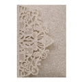 Champagne gold glitter laser cut lace wedding invitation card with elegant floral pattern - Light Gold Glitter