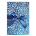 Dunkelblaue lasergeschnittene Hochzeitseinladung mit Glitzer und Satin-Schleife - Glitzer Königsblau