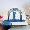 Navy blue 3D laser cut wedding invitation with glitter finish and couple silhouette - Sapphire Blue