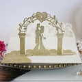 3D laser cut wedding invitation card with gold glitter and romantic lovers silhouette - Light Gold Color