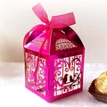 Rose red laser cut lovebird candy box with pink ribbon for weddings and gifts - Reflective Rose Red