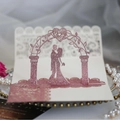 3D laser cut wedding invitation with rose gold glitter bride and groom design - Pink