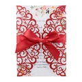 Laser cut red glitter wedding invitation with floral inner card and satin bow tie - Glitter Red