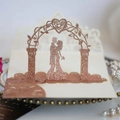 Elegant 3D rose gold glitter wedding card with laser-cut silhouette of kissing couple - Apple Gold