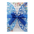 Navy blue glitter laser cut wedding invitation with satin bow and floral inner card - Glitter Royal Blue
