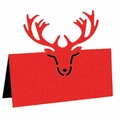 Red laser-cut Christmas deer place card for festive wedding and party table settings - Pearlescent Red