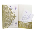 Invitación de boda dorada con purpurina corte láser con patrón floral y tarjeta blanca - Amarillo Dorado