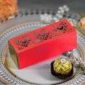 Laser-cut red heart wedding favor box with hollow patterns and gold metallic base - Pearlescent Red