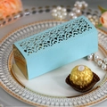 Elegant light blue laser-cut heart candy box with gold inner lining and hollow design - Pearl Pale Blue
