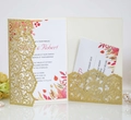 Elegant champagne and gold glitter laser cut wedding invitation set with floral detail - Gold