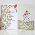 Invito matrimonio glitter oro tagliato al laser con inserto floreale e carta RSVP - Oro Chiaro Glitter