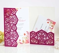 Magenta laser cut wedding invitation set with glitter finish and elegant floral patterns - Rose Red