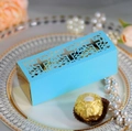 Sky blue laser cut cross gift box with golden mirror accents for religious wedding favors - Tiffany Blue