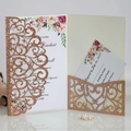 Invito a nozze glitter oro rosa tagliato al laser con inserto floreale e carta RSVP - Oro Champagne Scintillante