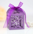 Elegant purple laser-cut lace candy box with ribbon for wedding and party favors - Dark Purple