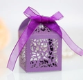 Purple laser cut candy box with intricate heart vine patterns and purple ribbon bow - Dark Purple