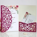Set inviti matrimonio glitter viola con custodia tagliata al laser e inserti floreali - Rosso Rosa Glitter