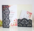 Blue glitter laser-cut invitation card set with maple leaf and pearl decoration - Dark Blue