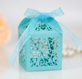 Sky blue laser cut candy box with ribbon bow for wedding and party favors - Tiffany Blue