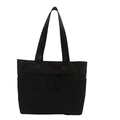 Bolso tote clásico de nailon negro con asas dobles y bolsillo frontal con cremallera - Negro