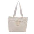 Minimalist beige tote bag with thick rope zippers and side pockets for commuting - White