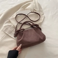 Borsa a nuvola in camoscio marrone con morbide pieghe e tracolla versatile casual - Stile Plissettato Opaco / Marrone