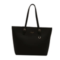 Grande borsa tote nera in pelle Saffiano con logo dorato e tracolle lunghe - Nero