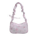 Borsa sottobraccio rosa con coulisse con tracolla a volant e motivi a rose vintage - Rosa