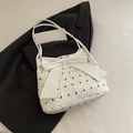 Borsa tote in seersucker bianca con piccoli fiocchi neri e un grande fiocco 3D - Bianco