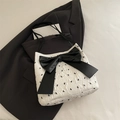 Borsa tote trapuntata bianca con stampa a testa di coniglio nera e fiocco decorativo - Bianco & Nero