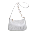 Borsa a spalla bianca in pelle di serpente con trama lucida e catena in metallo dorato - Bianco