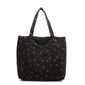 Grote zwarte corduroy tote bag met schattige aardbeienprint en dubbele handgrepen - Zwart