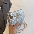 Silver Y2K mini quilted crossbody bag with rhinestone star and chain strap - Silver