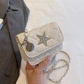 Creamy quilted crossbody bag with rhinestone star detail and elegant chain strap - Off White