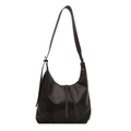 Grande borsa tote marrone scuro retrò in ecopelle lucida con trama a pieghe vintage - Marrone