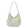 Minimalistische cremeweiße Halbmond-Schultertasche mit verstellbarem Gurt und Logo - Weiß