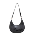 Sac hobo rétro à motif crocodile noir avec des finitions en métal doré élégantes - Noir