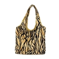 Elegante borsa a secchiello zebrata da donna con motivi animalier neri e beige chiaro - Leopardo Marrone