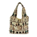 Borsa a secchiello in tessuto beige con stampe dell'antico Egitto e motivi di faraoni - Arte dell'uomo primitivo